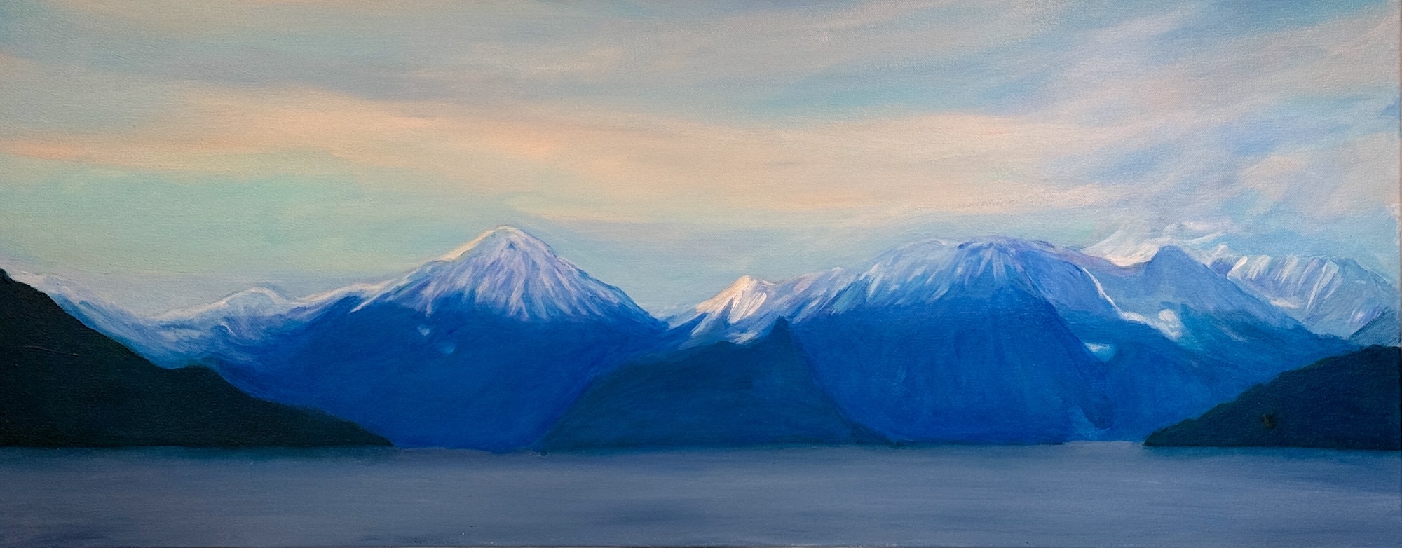Sunshine Coast Mountains (2025),
16 x 40 inches, acrylic on canvas,
C$3000